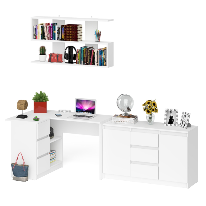 Домашние кабинеты, Угловой компьютерный стол Мори МС-16 левый с верхней полкой и тумбой-комодом 1200-3