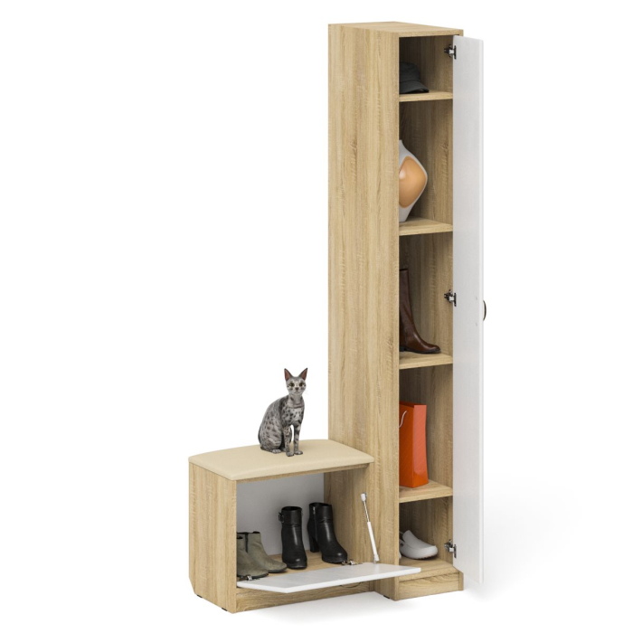 Прихожие, Пенал П-6-500 с обувницей с мягким сиденьем фрезеровка ромб