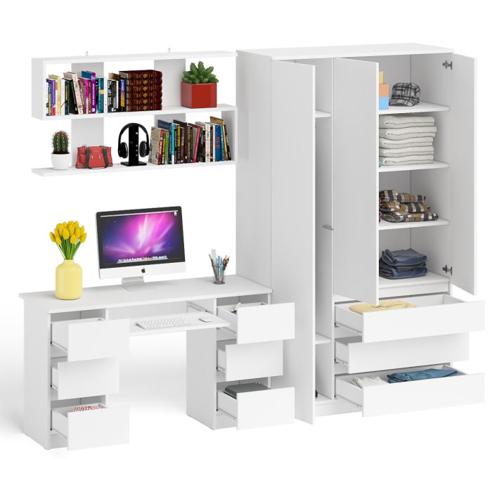 Домашние кабинеты, Шкаф-комод трёхдверный Мори МШ1200.1 с письменным столом и открытой книжной полкой