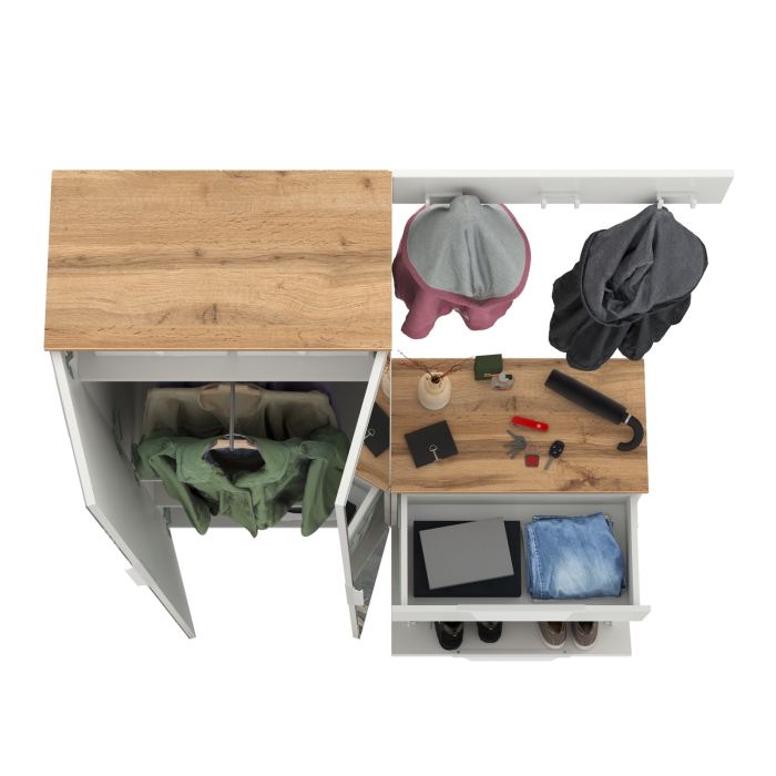 Прихожие, Шкаф две двери с зеркалами с обувницой и вешалкой для одежды Октава