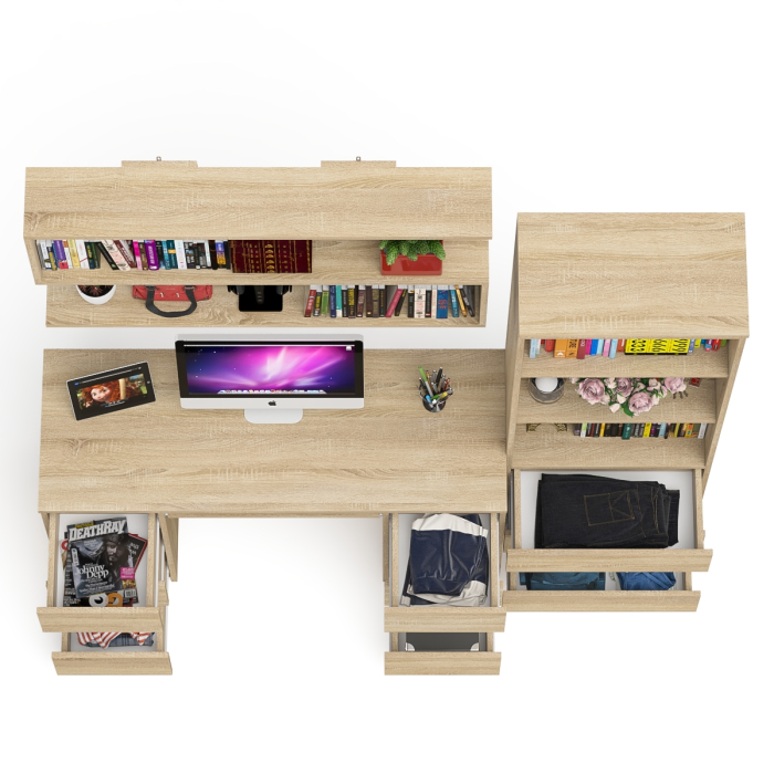 Домашние кабинеты, Рабочее место Мори из стола двухтумбового МС-2 с навесной полкой и стеллажом