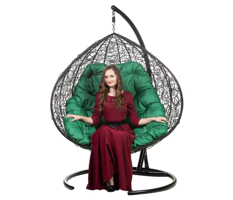Мебель из ротанга, Двойное подвесное кресло Gemini promo black Зеленая подушка