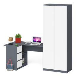 Шкаф двухдверный Мори МШ800 и угловой компьютерный стол МС-16 3 ящика слева