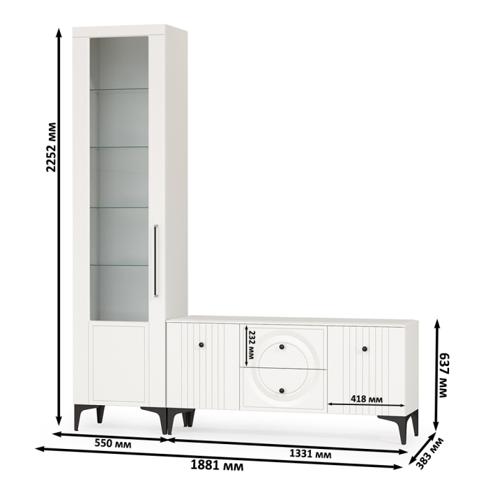 Стенки для гостиной, ТВ-тумба с пеналом Валенсия № 54