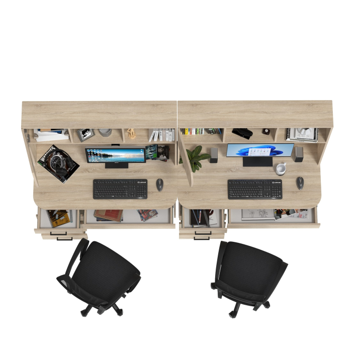 Прямые компьютерные столы, Комплект из двух рабочих столов Сигма и двух компьютерных кресел чёрных