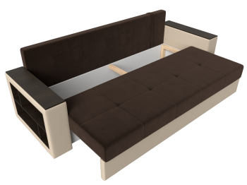 Диван прямой Дубай Лайт полки слева, микровельвет/экокожа