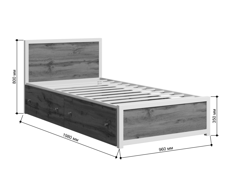 Кровати 90 см, Кровать Титан Лофт 90 белый