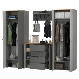 Комод четыре ящика с настенной вешалкой и двумя платяными шкафами Остин