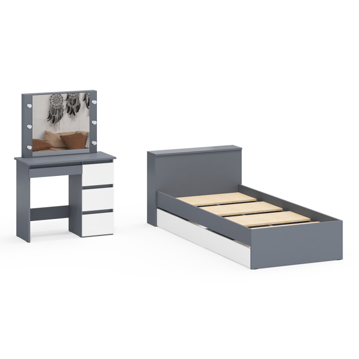 Спальные гарнитуры, Кровать с ящиками Ксения 900 и столик косметический с подсветкой Сура