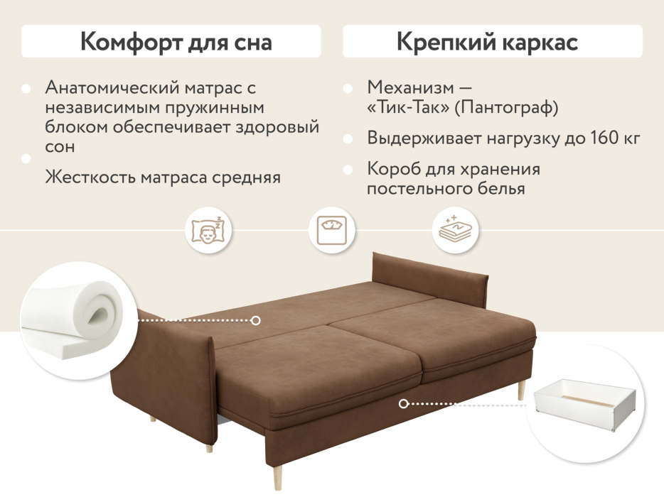 Диваны кровати со спальным местом, Диван-кровать Сканди, велюр