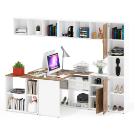 Комплектация мебели в домашний офис Лидер-8 из двух столов с полками и пенала с тумбой с нишей