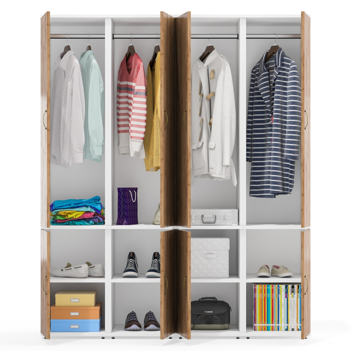 Шкафы распашные, Мебельная стенка из четырёх узких шкафов с вешалкой для одежды и полкой Лидер-8