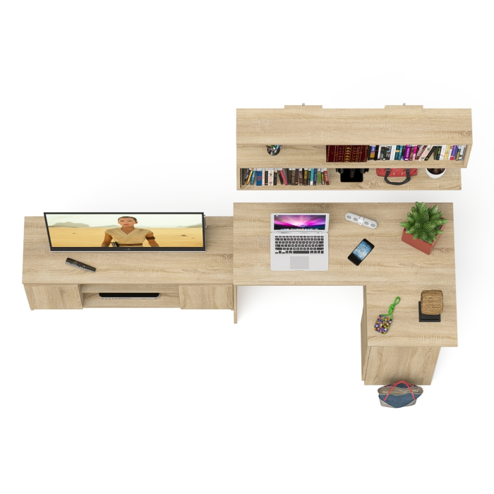 Домашние кабинеты, Стол угловой компьютерный Мори МС-16 правый с книжной полкой и ТВ-тумбой МТВ1200.1