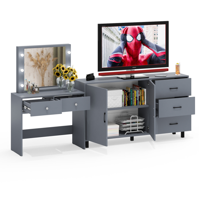 С зеркалом, Косметический столик с подсветкой СТ-5 в комплекте с комодом 123-1604