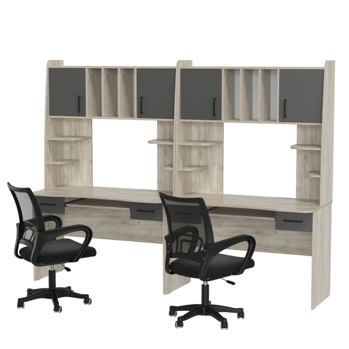 Прямые компьютерные столы, Два рабочих стола Бета и два кресла 103 чёрных