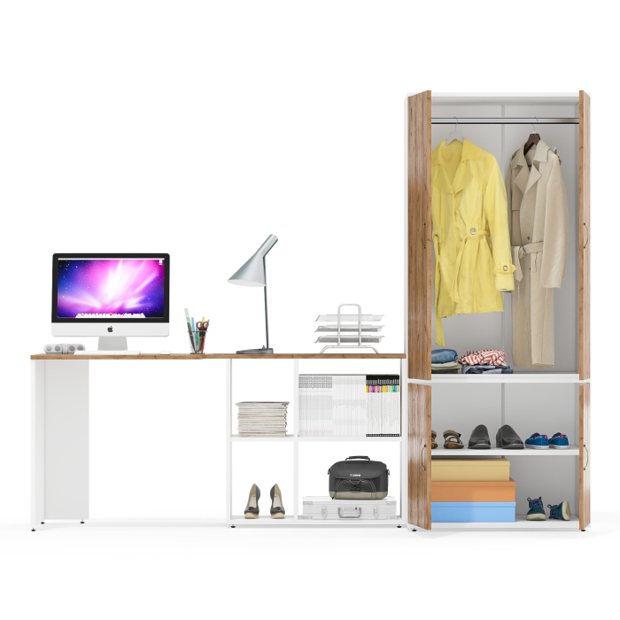 Домашние кабинеты, Шкаф для одежды глубокий с дверками и компьютерный стол Лидер-8