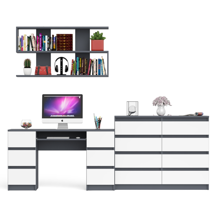 Домашние кабинеты, Полка Мори 1200 с письменным столом Мори МС-2 и комодом на восемь ящиков