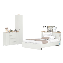 Двуспальная кровать с ортопедическим основанием Остин и шкаф-пенал 13.227 с комодом 16.221