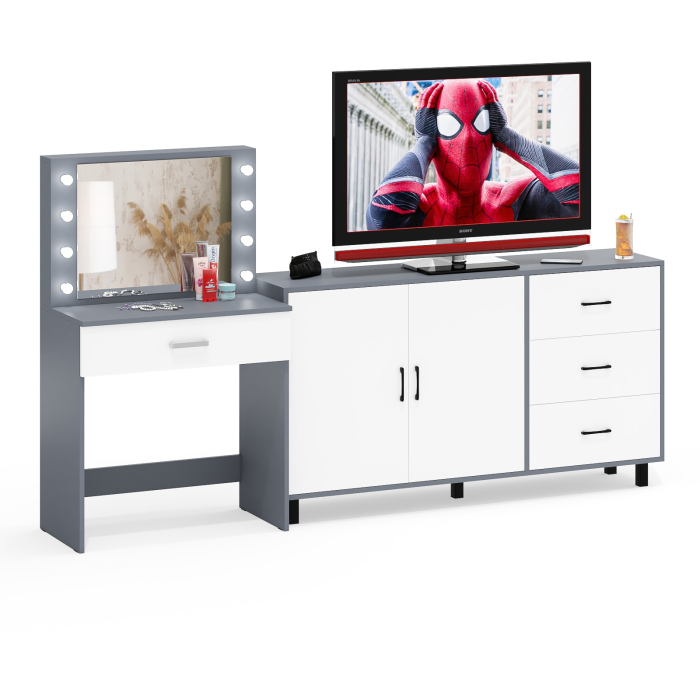 С зеркалом, Комод-тумба 123-1604 и туалетный столик с подсветкой СТ-4