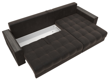 Диван угловой с декором и полкой Лига-050 НПБ, велюр SEVEN