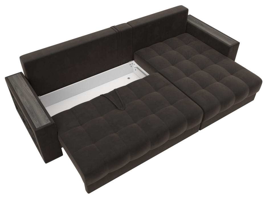 Диваны угловые в гостиную, Диван угловой с декором и полкой Лига-050 НПБ, велюр SEVEN