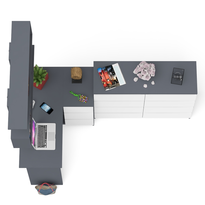 Домашние кабинеты, Стол компьютерный угловой с ящиками Мори МС-16 правый с навесной полкой и комодом МК1200.8