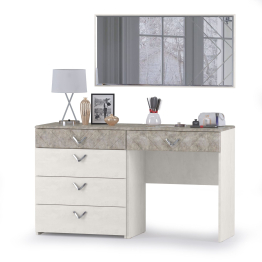 Стол туалетный с комодом и зеркалом Амели 13.106+12.48+Зерк шёлковый камень/бетон чикаго беж