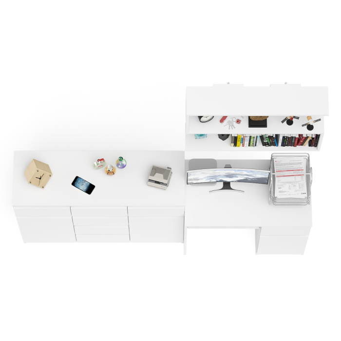 Домашние кабинеты, Тумба-комод Мори МК1200.4 с компьютерным столом МС-1 правый и открытой навесной полкой