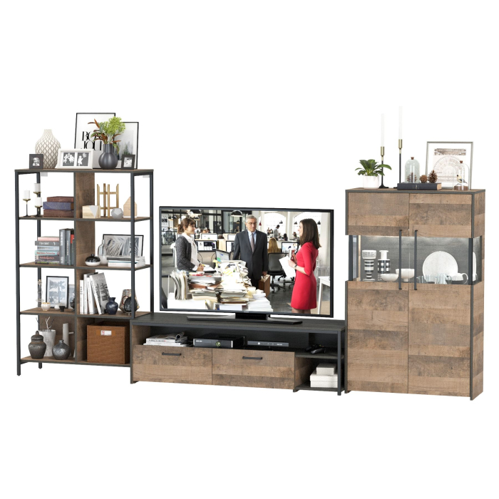 Стенки для гостиной, Гостиная с комодом-витриной с подсветкой серии Трувор № 58