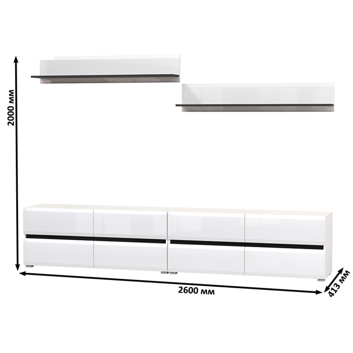 ТВ-тумбы, Большая ТВ-тумба Сидней с двумя навесными полочками