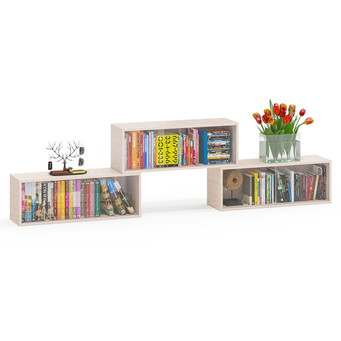 Настенные полки, Три книжные полки КН1 со стеклянными сдвижными дверками