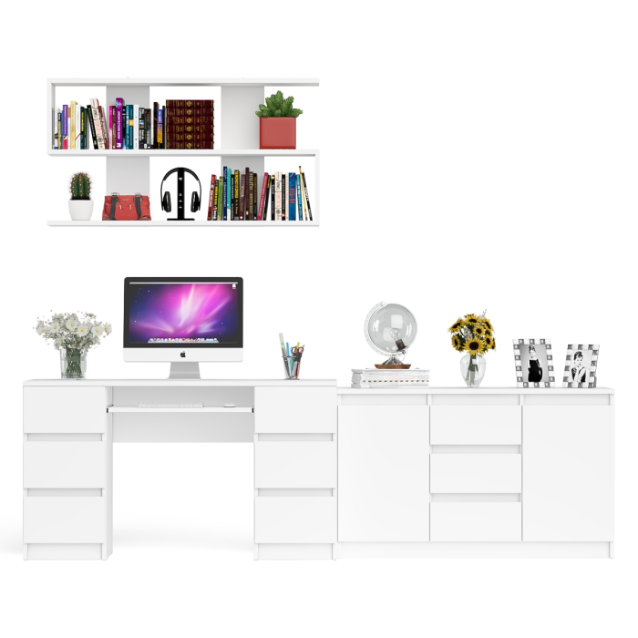 Домашние кабинеты, Двухтумбовый стол компьютерный с ящиками МС-2 с тумбой-комодом и полкой 1200 Мори