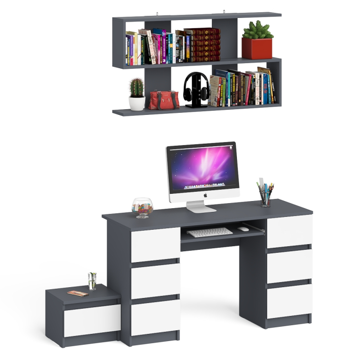 Прямые компьютерные столы, Двухтумбовый стол компьютерный Мори МС-2 с тумбочкой с ящиком и полкой на 1200