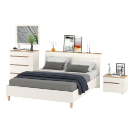 Кровать Муссон 1600 с ортопедическим основанием с тумбочкой и комодом с зеркалом