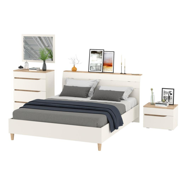 Спальные гарнитуры, Кровать Муссон 1600 с ортопедическим основанием с тумбочкой и комодом с зеркалом