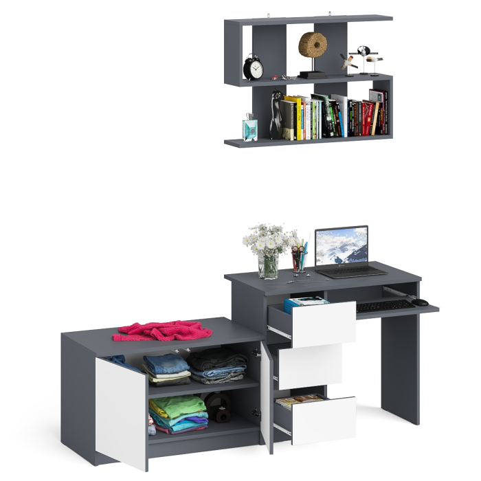 Прямые компьютерные столы, Тумба с дверками МА900 с компьютерным столом МС-6 левым и полкой 900