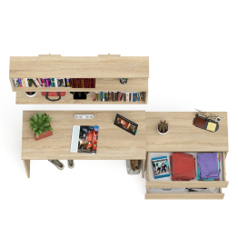 Комод три ящика Мори 800 с письменным столом 1200 и навесной полкой 1200