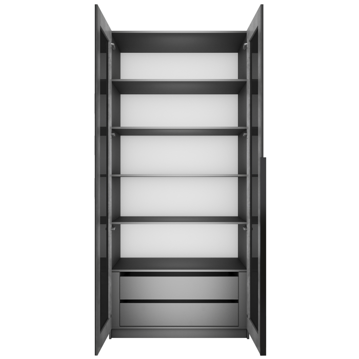 Шкафы распашные, Шкаф распашной Е1 Локер 101x52.5x220 см, с черным стеклом , полками и модулем