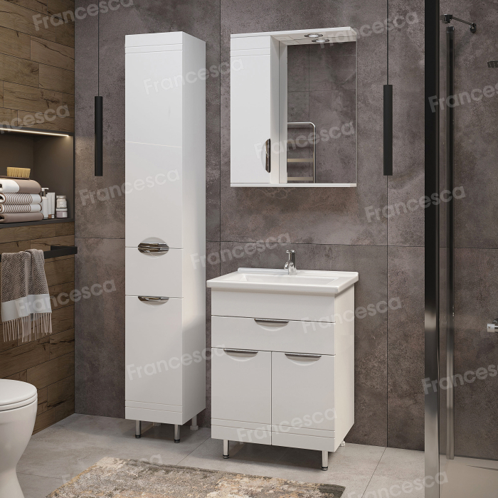 Тумбы с раковиной для ванны, Тумба с раковиной  Francesca Avanti Доминго 60 с ящиком белый(Миранда 60)