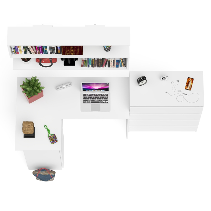 Домашние кабинеты, Стол компьютерный Мори МС-16 с тремя ящиками слева с книжной полкой на 1200 и комод на 4-ре ящика