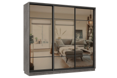 Шкафы-купе 3-х дверные, Шкаф-купе Премьер 57 (11ЗБ;11ЗБ;11ЗБ) фасады зеркало бронза/трёхдверный/Профиль чёрный муар