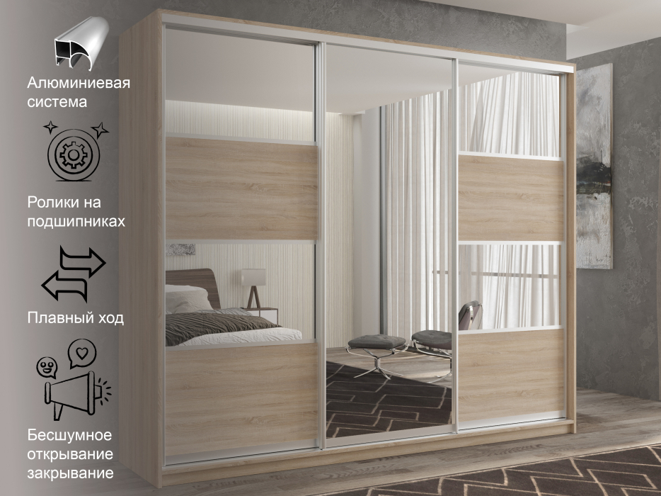 Шкафы-купе 3-х дверные, Шкаф-купе 3х дверный Кааппи 5 210х45