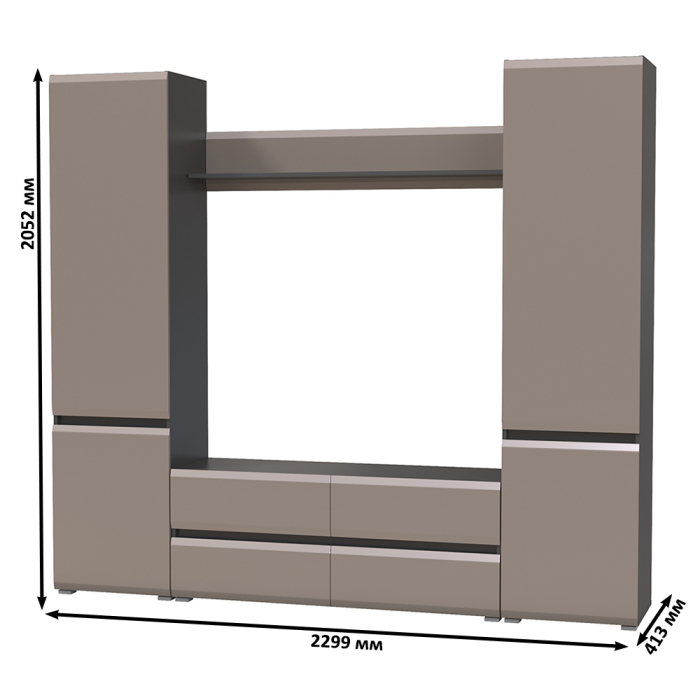 Стенки для гостиной, Сидней тумба для ТВ с полочкой и двумя шкафами с дверками