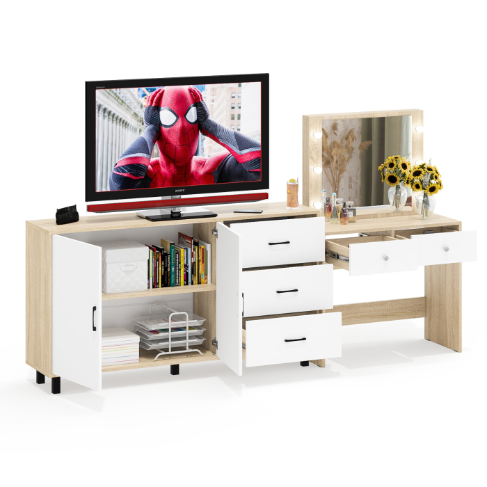 С зеркалом, Косметический столик с подсветкой СТ-5 в комплекте с комодом 123-1604