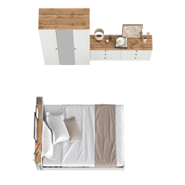 Шкаф для одежды трёхдверный с зеркалом Остин с кроватью с основанием и комода на 6-ть ящиков