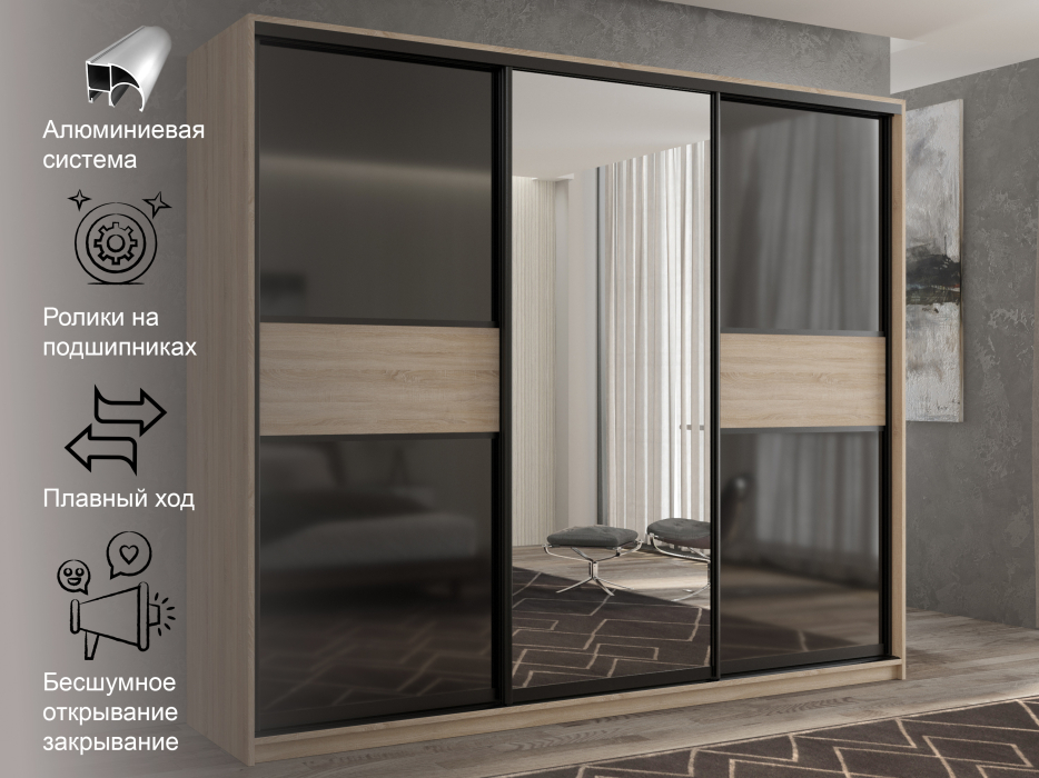 Шкафы-купе 3-х дверные, Шкаф-купе 3х дверный Кааппи 9 180х60