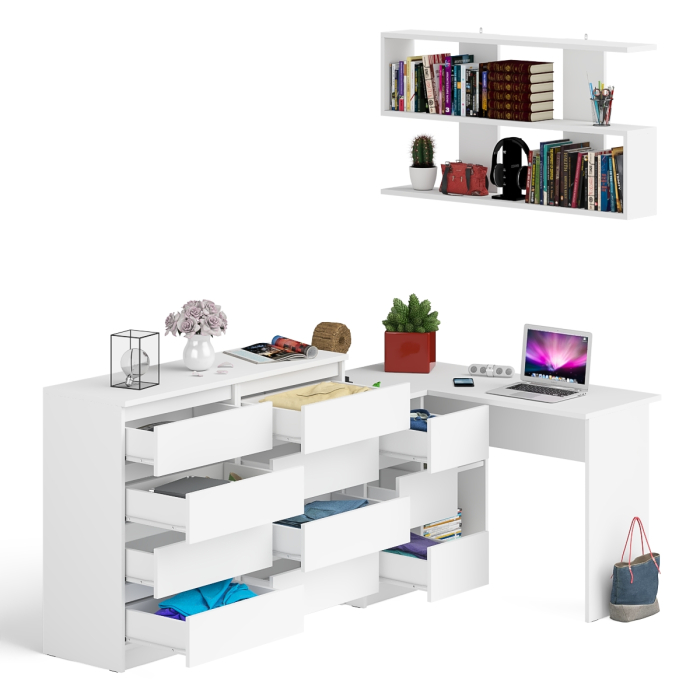 Домашние кабинеты, Книжная полка Мори 1200 с комодом 1200.8 и компьютерным столом МС-16 левым