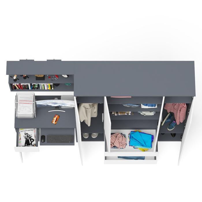 Домашние кабинеты, Четырёх-дверный шкаф-комод Мори МШ1600.1 с компьютерным столом МС-1 тумба слева и верхней полкой