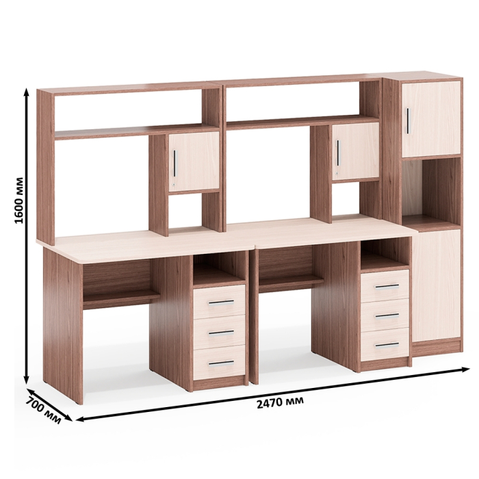 Домашние кабинеты, Стенка из компьютерных столов для двоих человек СК-9