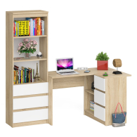 Домашние кабинеты, Стеллаж-комод три ящика Мори МСТ-600 с угловым компьютерным столом МС-16 тумба справа